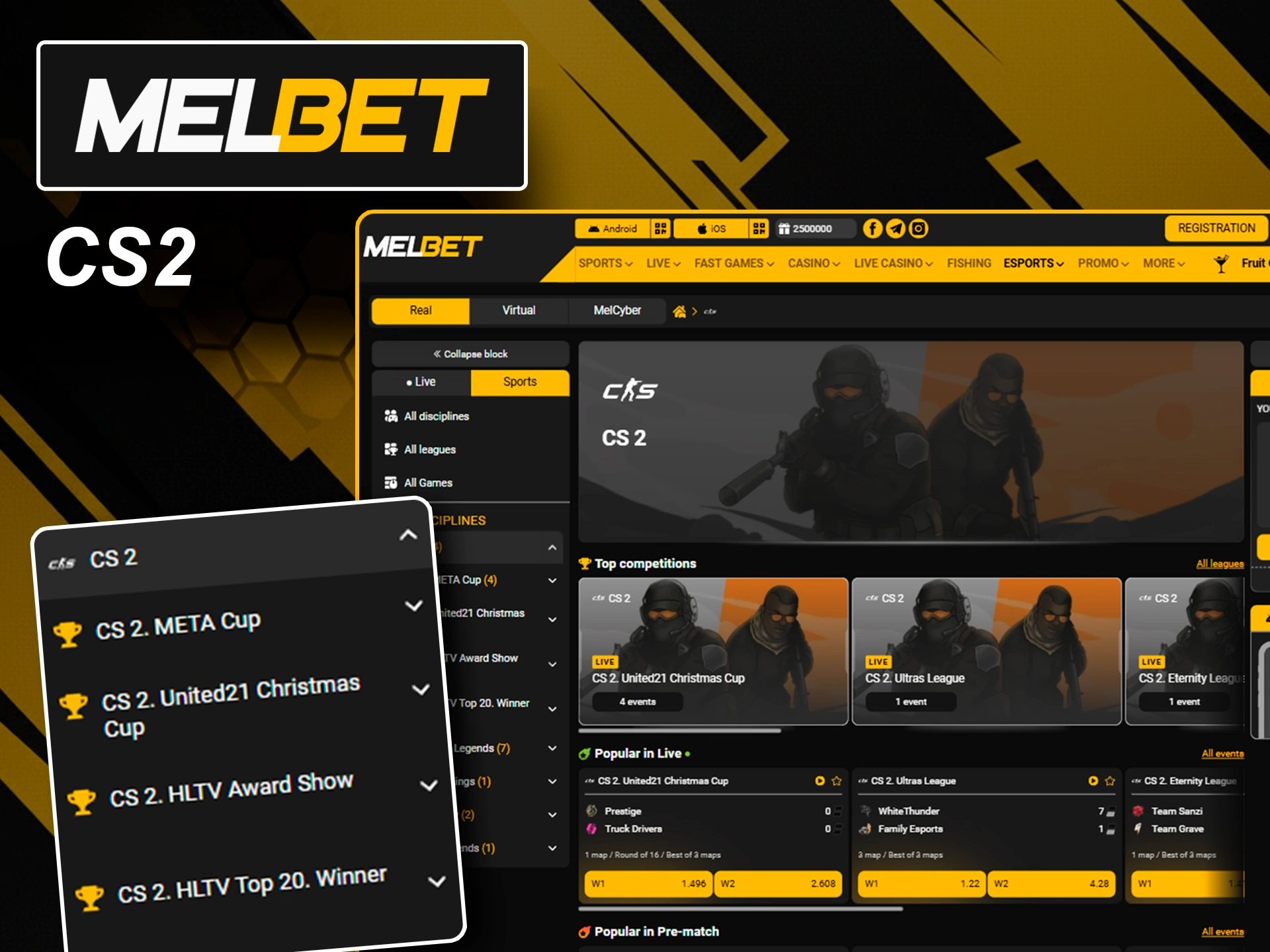 Bet on Counter-Strike 2 tournaments through the Melbet platform.