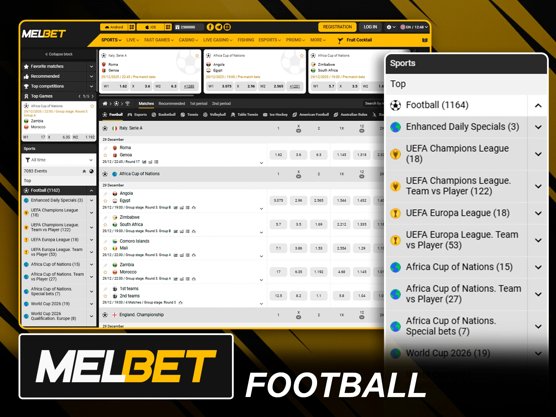 Online football betting with competitive odds on Melbet website.