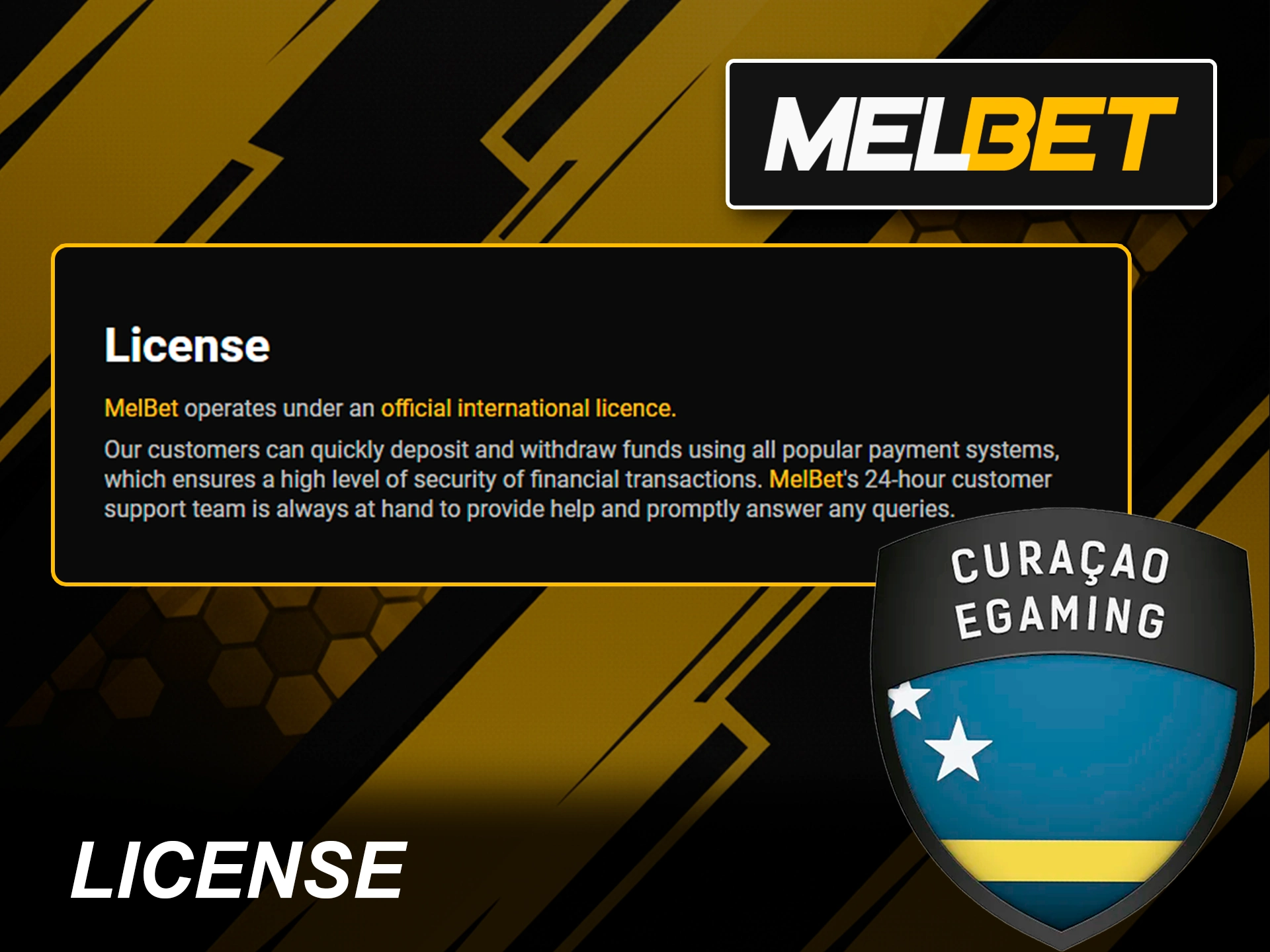 Official gambling license information and legal status of Melbet.