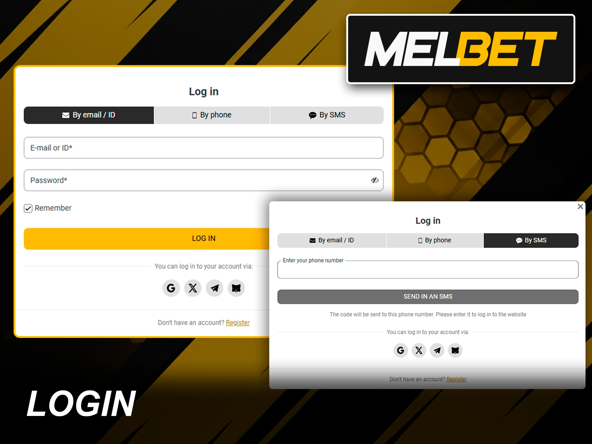 User authorization process for accessing Melbet betting services.