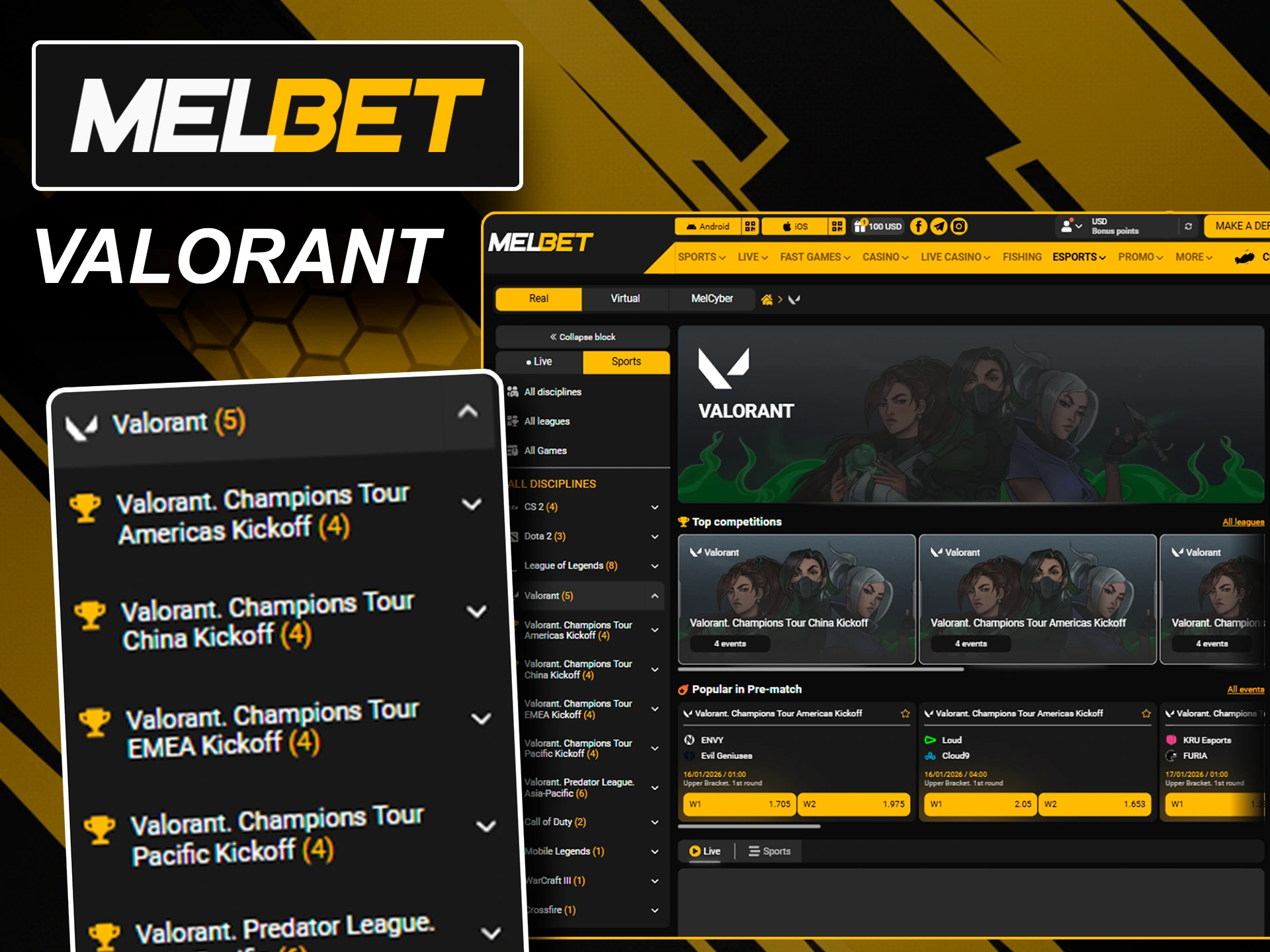 Latest Valorant eSports betting markets available on Melbet.